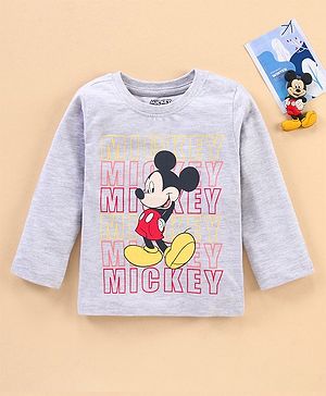 Babyhug Full Sleeves T-Shirt Mickey Mouse Print - White Melange