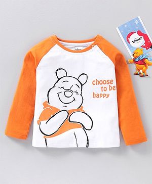 Babyhug Cotton Full Sleeves T-Shirt Winnie The Pooh Print - White Orange