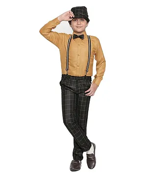 Jeet Ethnics Full Sleeves Bow Attached Checkered 4 Piece Party Suit - Black