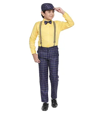Jeet Ethnics Full Sleeves Bow Attached Checkered 4 Piece Party Suit - Navy Blue