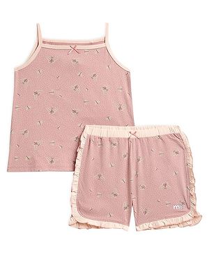 Mi Arcus Sleeveless All Over Butterfly & Polka Dot Printed Tank Top With Shorts - Pink
