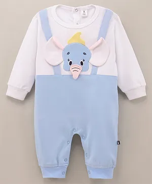 Little Folk Full Sleeves Romper With Elephant Embroidery - Blue