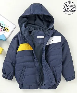 Babyoye Cotton Full Sleeves Hooded Quilted Jacket Solid Colour - Blue