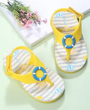 Babyoye Striped Flip Flop With Velcro Closure- Yellow