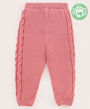 Babyhug 100% Organic Cotton Fleece Knit Full Length Thermal Bottom Solid - Pink