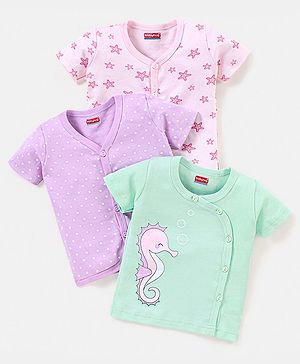 Babyhug 100% Cotton Half Sleeves Vests Pack of 3 - Multicolour