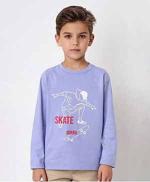 Pine Kids Full Sleeves Biowashed T-Shirt Skateboard Print - Purple