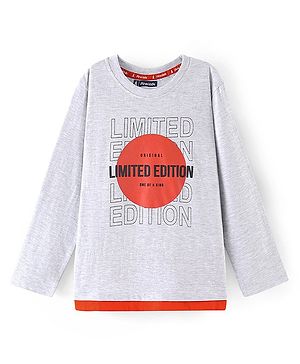 Pine Kids Full Sleeves Biowashed T-Shirt Text Print - Grey