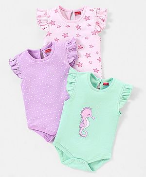 Babyhug 100% Cotton Onesies Multi Pattern Pack of 3 - Mulicolour