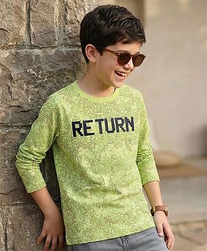 Pine Kids Full Sleeves Biowashed T-Shirt Text Print - Light Green