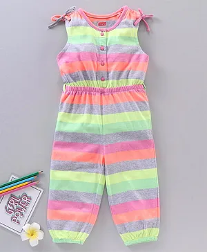 Babyhug Sleeveless Yarn Dyed Striped Jumpsuit - Multicolor