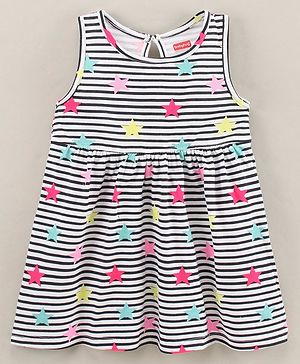 Babyhug Cotton Knit Sleeveless Frock Dress Striped - Navy