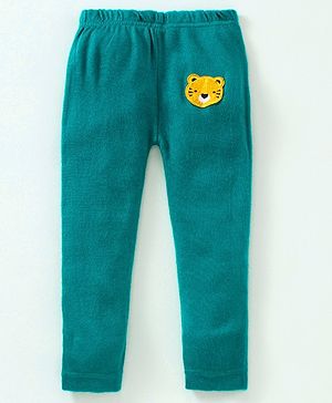 Babyhug 100% Organic Cotton Full Length Thermal Lounge Pant Tiger Patch - Teal Blue