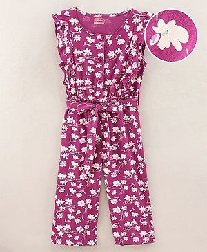 Babyhug 100% Cotton Sleeveless Jumpsuit Floral Print - Purple