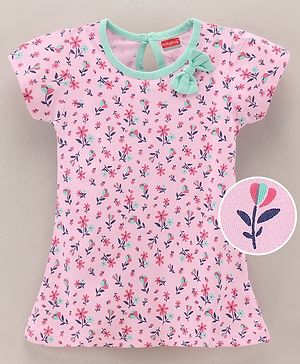 Babyhug Half Sleeves 100% Cotton Frock Floral Print - Pink