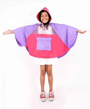Haus & Kinder Dewy Water-Repellent Rain Poncho Colour Blocked - Pink Puple