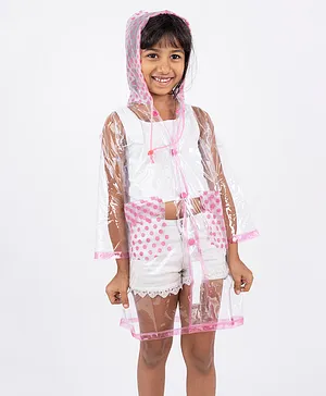 Haus & Kinder Clear Bloom Kids Raincoat with inbuilt Backpack Extension Clear Pink