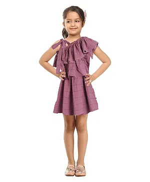Kids On Board Sleeveless Solid Ruffle Detail One Shoulder Dress - Purple