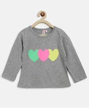 Kids On Board Full Sleeves Overlapped Heart Printed Top - Grey