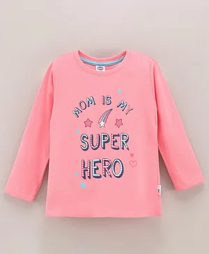 Teddy Cotton Full Sleeves Text Printed Tops - Pink