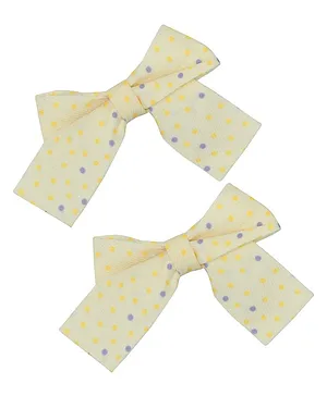 Funkrafts Set Of 2 Polka Dots Printed Bow Patched Hair Clips - Yellow