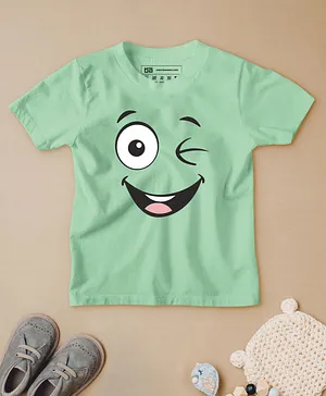Be Awara Half Sleeves Wink Smiley Printed T Shirt - Mint Green