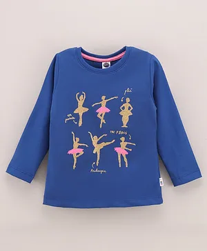 Teddy Cotton Full Sleeves Text Printed Tops - Blue 
