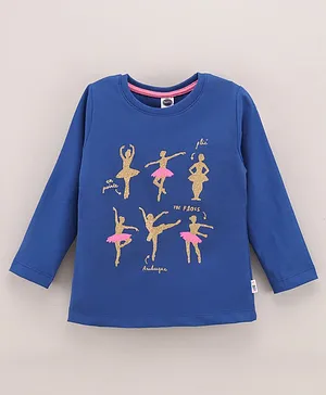 Teddy Cotton Full Sleeves Text Printed Tops - Blue 