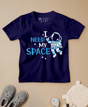 Be Awara Half Sleeves I Need My Space Printed T Shirt - Navy Blue