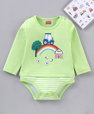 Babyhug 100% Cotton Full Sleeves Onesie Placement Print- Green