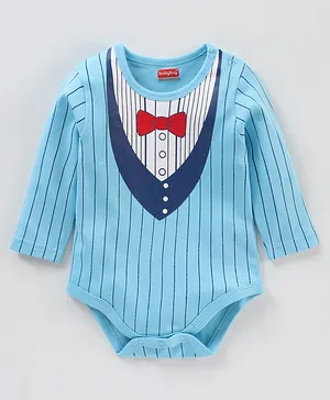 Babyhug 100% Cotton Full Sleeves Stripes Onesies - Blue