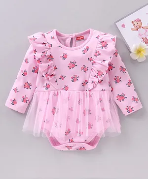 Babyhug 100% Cotton Full Sleeves Onsies Floral Print - Pink