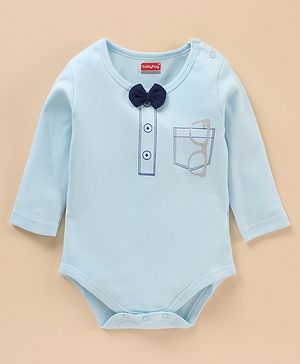 Babyhug 100% Cotton Full Sleeves Onesies Sunglass Mock Print - Blue