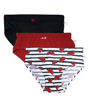 D'chica Pack Of 3 Striped & Strawberry Print Panties - Red