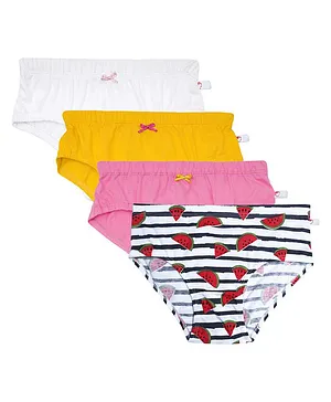 D'chica Pack Of 4 Solid & Strawberry Print Panties - Multi Color
