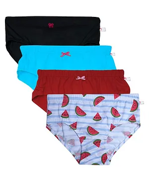 D'chica Pack Of 4 Strawberry Print & Solid Panties - Multi Color