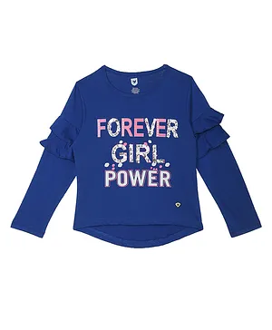 612 League Tiered Full Sleeves Forever Girl Power Text Printed Top - Blue