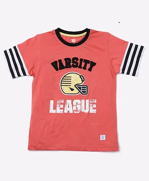 612 League Half Sleeves Striped & Varsity League Chest Printed Tee - Peach