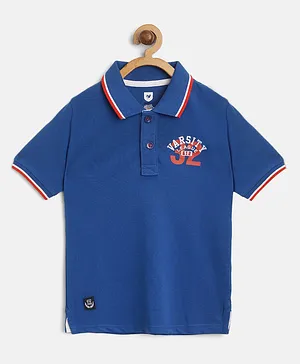 612 League Half Sleeves Varsity League Placement Print Polo Tee - Royal Blue