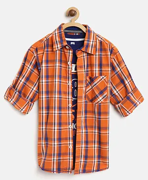 612 League Full Sleeves Chequered Shirt - Orange