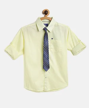 612 League Full Sleeves Solid Shirt With Printed Tie - Yellow