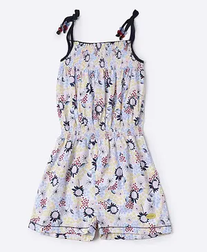 612 League Sleeveless All Over Floral Print Jumpsuit - White
