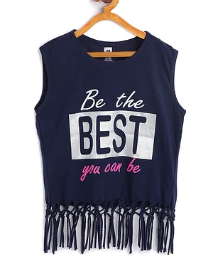 612 League Sleeveless Be The Best You Can Be Print Surface Distressed Top - Navy Blue