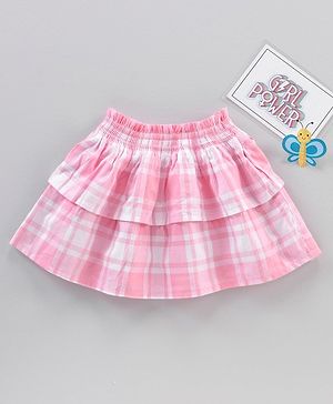 Babyhug Mid Thigh Length Umbrella Cut Checked Skirt - Pink