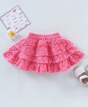 Babyhug Mid Thigh Length Cotton Skirt With Lace Detailing Solid- Pink