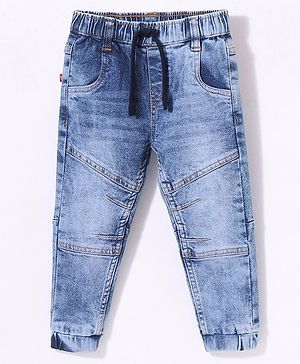 Babyhug Cotton Full Length Stretchable Denim Jeans Solid - Blue