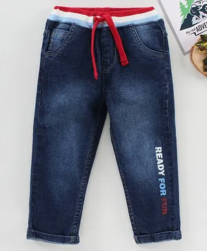 Babyhug Full Length Cotton Lycra Denim Jeans Text Print - Blue