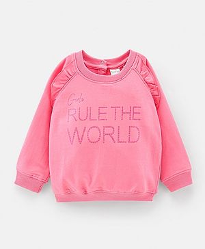 Bonfino Cotton Full Sleeves Sweatshirt With Glitter Print - Pink