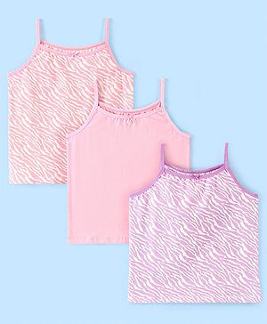 Pine Kids Cotton Stretchable Printed Singlet Slip with Antimicrobial and Bio Wash  Pack of 3 - Light Pink & Purple