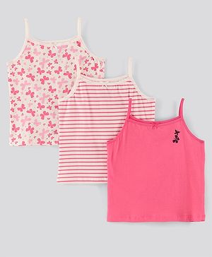 Pine kids Sleeveless Anti Microbial Bio Washed Slips Stripes & Butterfly Print Pack of 3- Multicolor